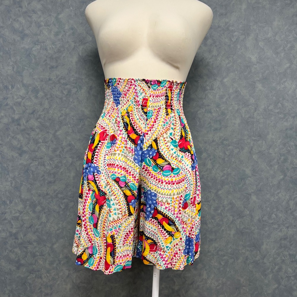 Carole Little Saint-Tropez West Smocked Waist High Rise Shorts Colorful Fruit 4